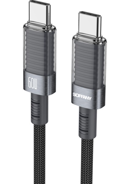 HM-535 Örgülü Hızlı Type-C To Type-C Şarj ve Data Kablosu, Estetik Tasarım, 60W 100CM, Andorid iPhone iPad Ipod Uyumlu, Siyah