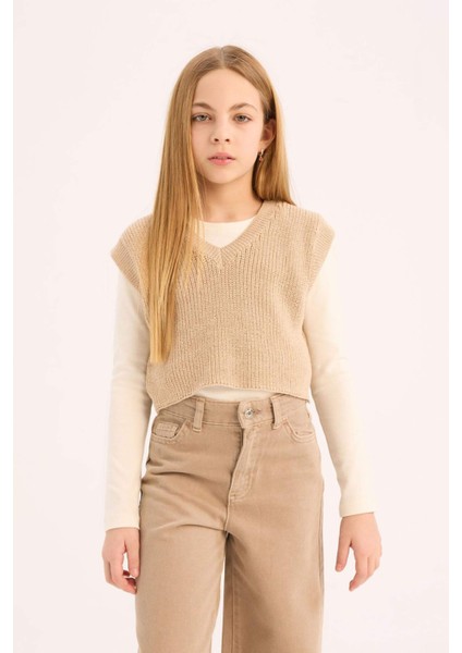 Kız Çocuk V Yaka Triko Süveter D9213A825SP fırsatları