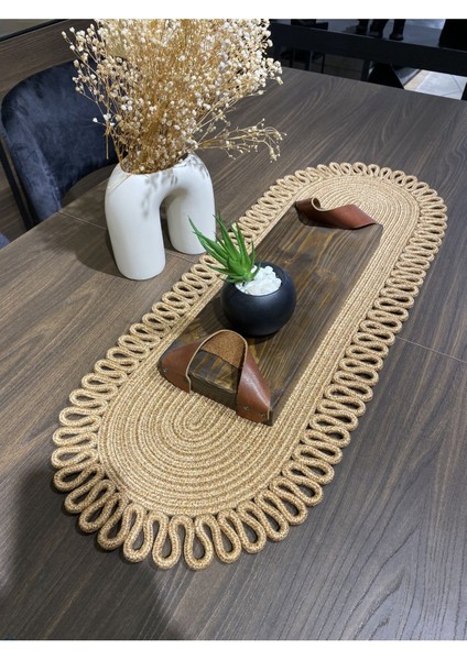 Elite Galaxy Doğal Jüt, Desenli, Hasır, Amerikan Servis, Masa, Sehpa Örtüsü Runner. 30X80 1 Adet