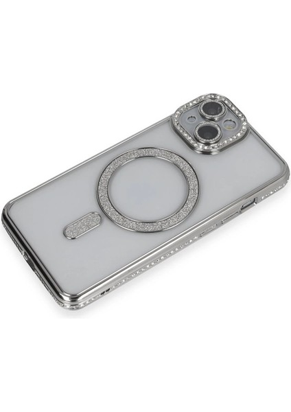 Newface iPhone 14 Kılıf Joke Simli Magneticsafe Kılıf - Gümüş