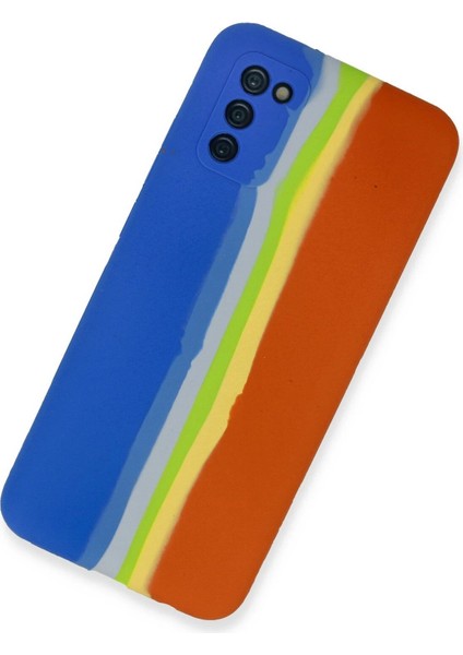 Newface Samsung Galaxy A03S Kılıf Ebruli Lansman Silikon - Mavi-Turuncu