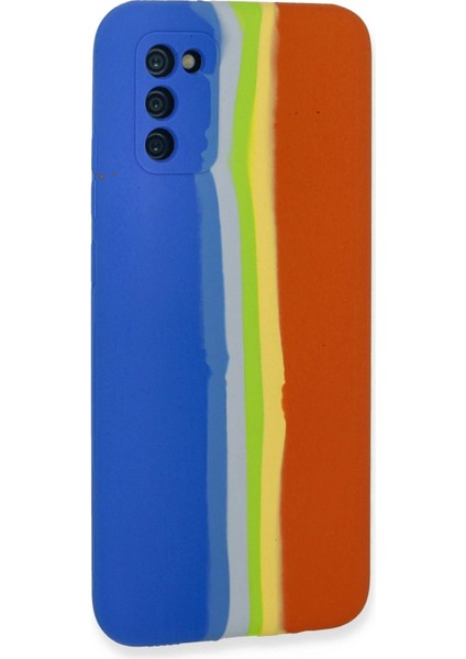 Newface Samsung Galaxy A03S Kılıf Ebruli Lansman Silikon - Mavi-Turuncu