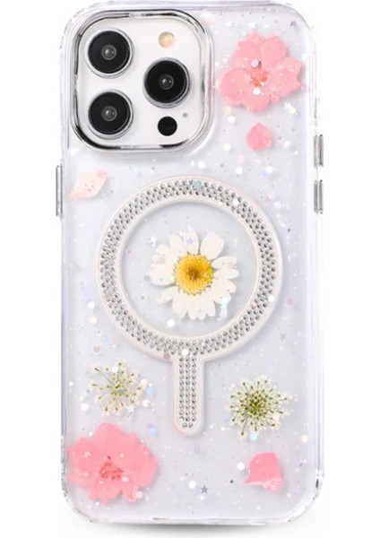 Newface iPhone 15 Pro Flower Magsafe Kapak - Pembe