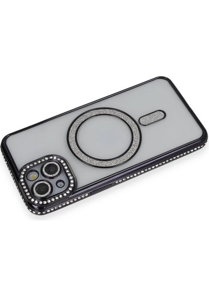 Newface iPhone 13 Kılıf Joke Simli Magneticsafe Kılıf - Siyah