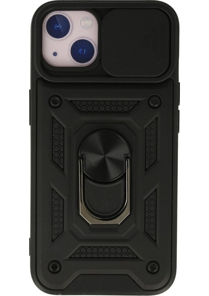 Newface iPhone 13 Kılıf Pars Lens Yüzüklü Silikon - Siyah