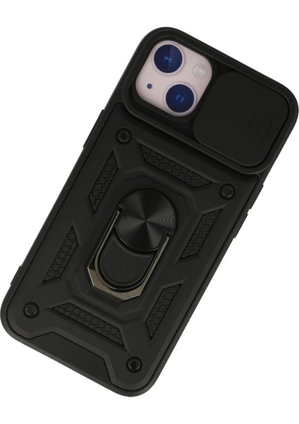 Newface iPhone 13 Kılıf Pars Lens Yüzüklü Silikon - Siyah
