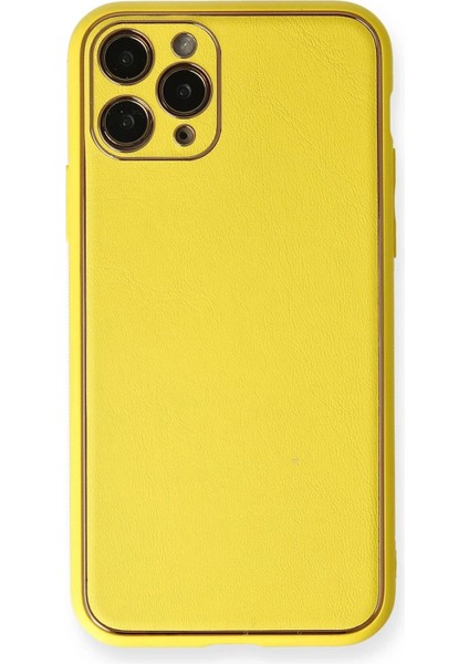 Newface iPhone 11 Pro Kılıf Coco Deri Silikon Kapak - Sarı