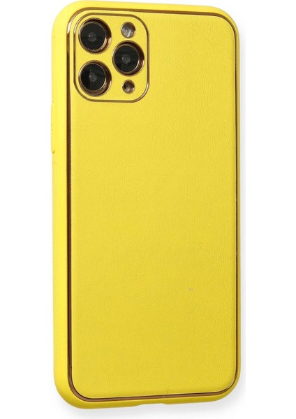 Newface iPhone 11 Pro Kılıf Coco Deri Silikon Kapak - Sarı