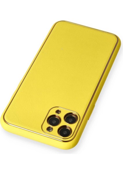 Newface iPhone 11 Pro Kılıf Coco Deri Silikon Kapak - Sarı