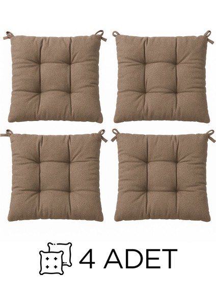 Elite 4 Adet Yumuşak Bej Sandalye Minderi 4’lü Set Kare 40X40CM Koltuk Minderi 1 Adet