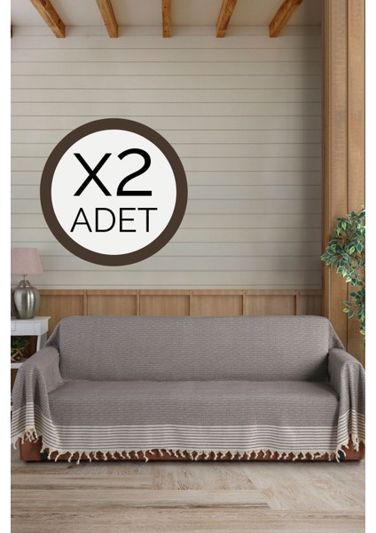 Elite Sütlü Kahve Kollarını Örten 2 Adet Bergama Battal Boy 180 x 300 cm Koltuk Kanepe Divan Çekyat Örtüsü 1 Adet