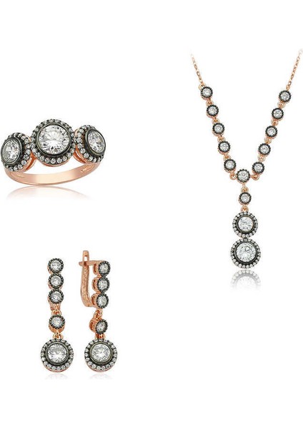 Gümüş Beyaz Taşlı Bayan Set - 15