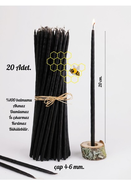 Elite Dilek Tören Ritüel Balmumu Mum 20 Adet Slim Ince 20 cm Boy 4-6 mm Çap 1 Adet