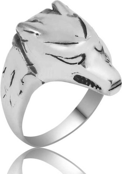 Gümüş Kurt Figürlü Erkek Yüzük - 21