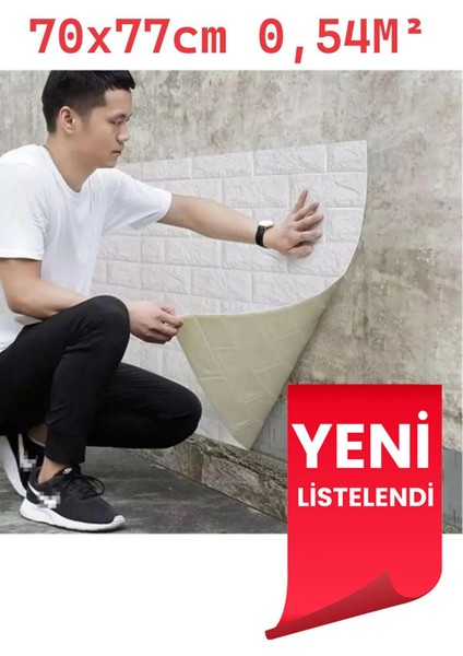 Elite 70X77CM(0,53M2) Kendinden Yapışkanlı Beyaz Esnek Sünger Beyaz Tuğla Duvar Kağıdı Paneli Köpük 1 Adet