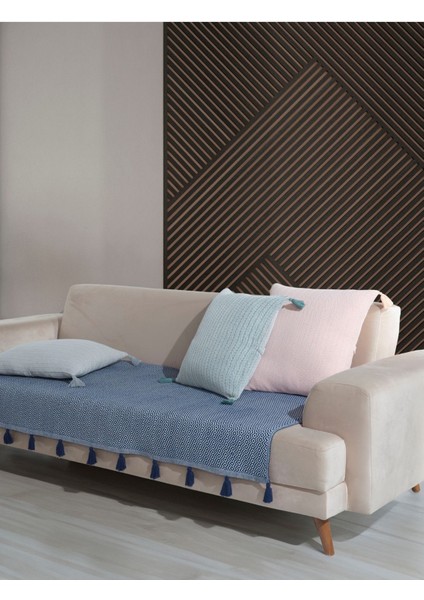 Elite Lavi Ponponlu Lacivert Koltuk Örtüsü 115 x 200 cm Kanepe Divan Çekyat Berjer Örtüsü Şalı Püsküllü 1 Adet