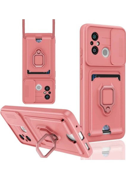 Newface Xiaomi Redmi 12C Kılıf Zuma Kartvizitli Yüzüklü Silikon - Pembe