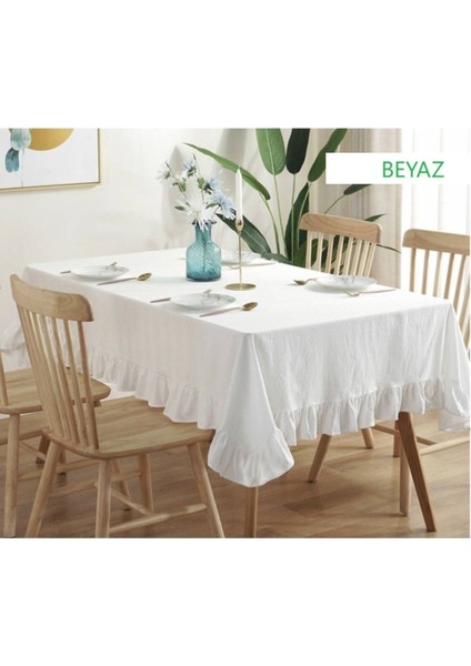 Elite Beyaz Fırfırlı Naturel Vintage Masa Örtüsü / Koltuk Örtüsü 1 Adet