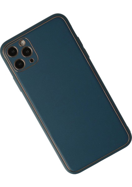 Newface iPhone 11 Pro Max Kılıf Coco Deri Silikon Kapak - Mavi
