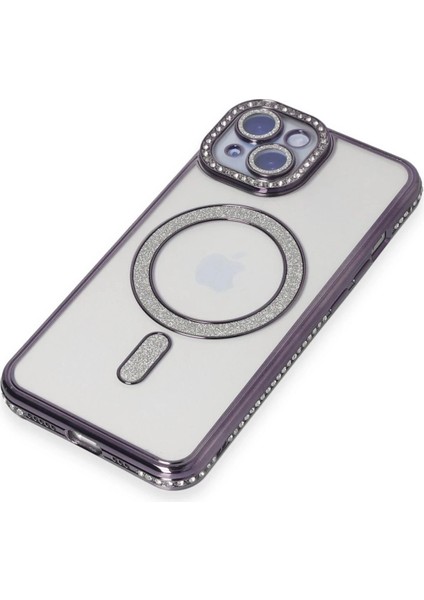 Newface iPhone 13 Kılıf Joke Simli Magneticsafe Kılıf - Derin Mor