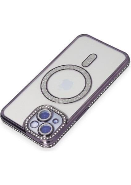 Newface iPhone 13 Kılıf Joke Simli Magneticsafe Kılıf - Derin Mor
