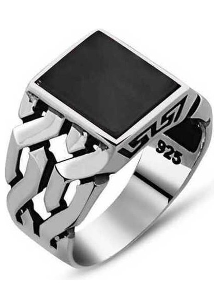 Gümüş Siyah Taşlı Erkek Yüzük