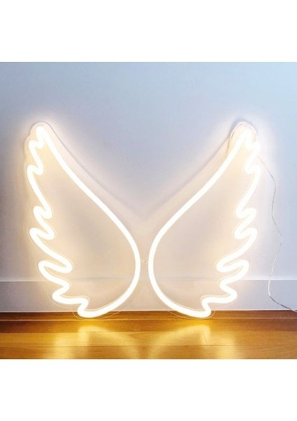 Elite En Güzel Günde Melek Kanadı Neon LED Duvar Yazısı Dekoratif Duvar Süsü 1 Adet