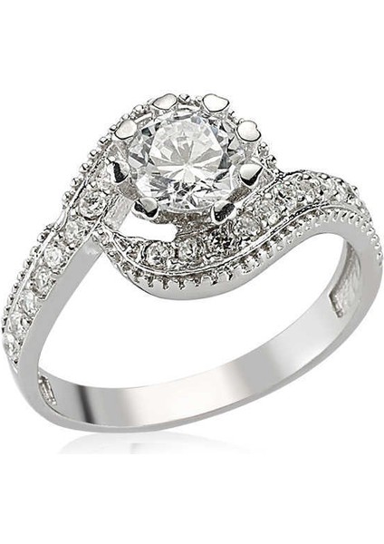 Gümüş Zirkon Tek Taş Bayan Yüzük - 14