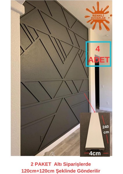 Boyanabilir Beyaz Düz Duvar Çıtası Dekoratif 4 cm x 240 cm 4 Adet