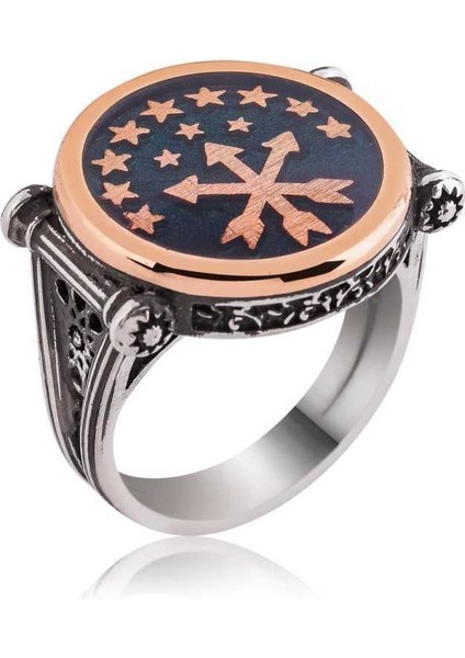 Gümüş Çerkes Bayrağı Erkek Yüzük - 23