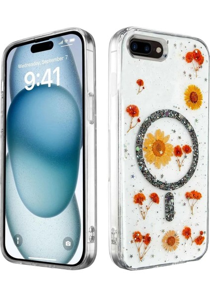 Newface iPhone 7 Plus Kılıf Daisy Simli Magsafe Kapak - Siyah