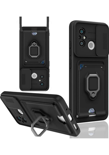 Newface Xiaomi Redmi 12C Kılıf Zuma Kartvizitli Yüzüklü Silikon - Siyah