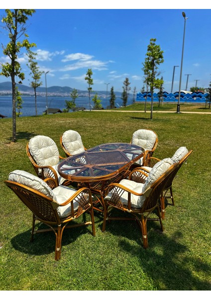Romano 6 Kişilik Bambu Bahçe Takımı Oval -Doğal Bambu Renk, Konforlu ve Dayanıklı Tasarım