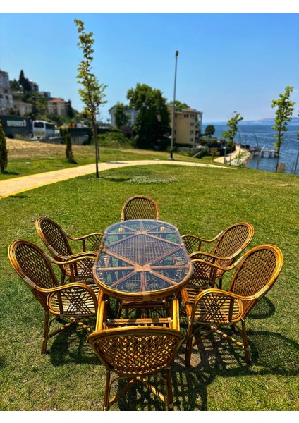 Romano 6 Kişilik Bambu Bahçe Takımı Oval -Doğal Bambu Renk, Konforlu ve Dayanıklı Tasarım