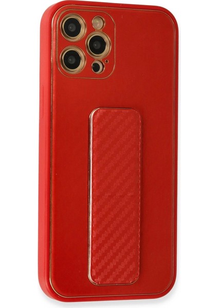 Newface iPhone 12 Pro Max Kılıf Coco Karbon Standlı Kapak - Kırmızı