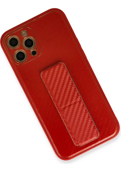 Newface iPhone 12 Pro Max Kılıf Coco Karbon Standlı Kapak - Kırmızı