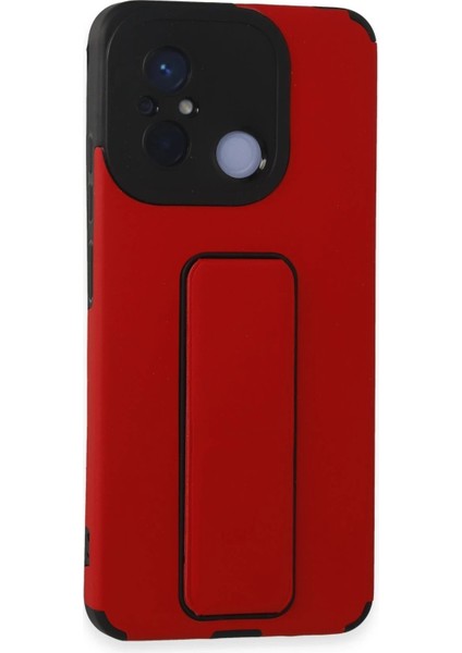 Newface Xiaomi Redmi 12C Kılıf Mega Standlı Silikon - Kırmızı