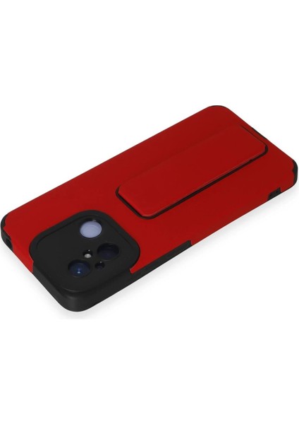 Newface Xiaomi Redmi 12C Kılıf Mega Standlı Silikon - Kırmızı modelleri