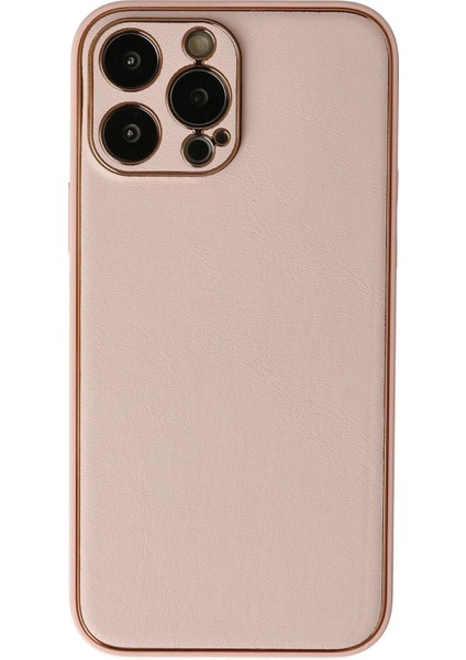 Newface iPhone 13 Pro Max Kılıf Coco Deri Silikon Kapak - Pudra