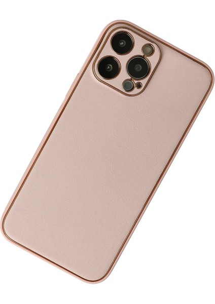 Newface iPhone 13 Pro Max Kılıf Coco Deri Silikon Kapak - Pudra