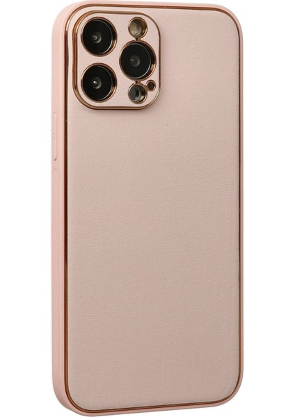 Newface iPhone 13 Pro Max Kılıf Coco Deri Silikon Kapak - Pudra