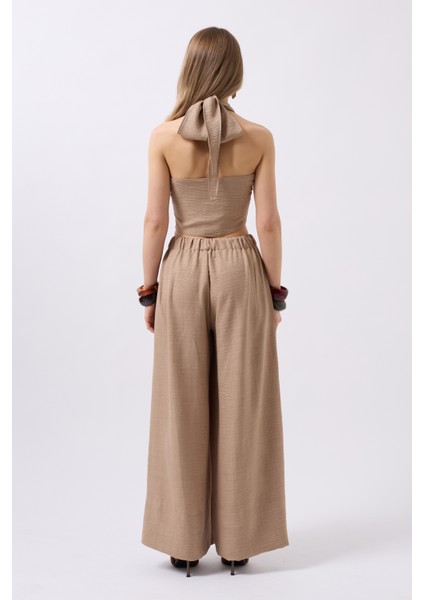 Düşük Bel Oversize Keten Vizon Pantolon indirimleri