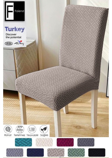 Elite Tuğla Desen Sandalye Kılıfı Yıkanabilir Likralı Esnek Lastikli Sandalye Örtü (Vizon) 1 Adet