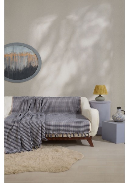 Elite Luna Lacivert & Bej Ekoseli Koltuk Örtüsü 180 x 200 cm Kanepe Çekyat Ortusu Pamuklu 1 Adet
