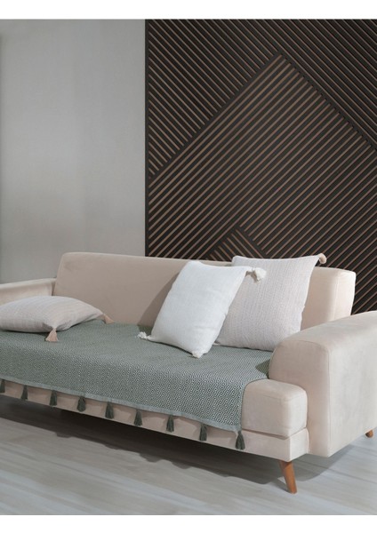 Elite Lavi Ponponlu Haki Koltuk Örtüsü 115 x 200 cm Kanepe Divan Çekyat Berjer Örtüsü Şalı Püsküllü 1 Adet