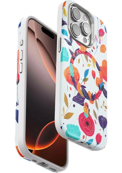 Onegif iPhone 14 Pro Max Flower Series Magsafe Kapak - Beyaz