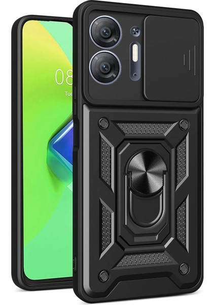 Newface Infinix Hot 30 5g Kılıf Pars Lens Yüzüklü Silikon - Siyah