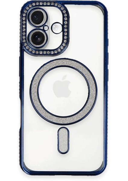 Newface iPhone 16 Plus Kılıf Joke Simli Magneticsafe Kılıf - Lacivert