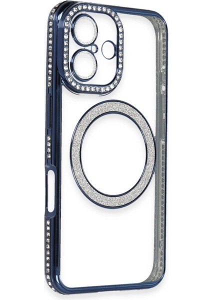 Newface iPhone 16 Plus Kılıf Joke Simli Magneticsafe Kılıf - Lacivert