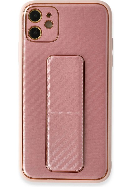 Newface iPhone 12 Kılıf Coco Karbon Standlı Kapak - Pembe